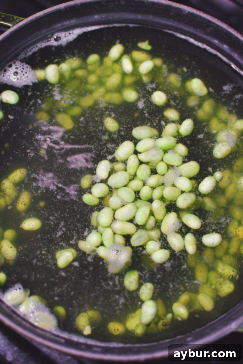 Vibrant Green Goddess Potato Salad 5 Cooking frozen edamame in the same pot of boiling water until warmed through, then transferring to an ice bath.