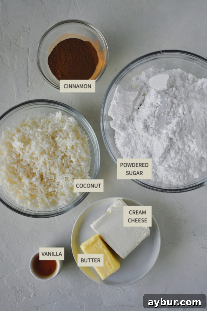 Ingredients needed to make Irish Potato Candy.