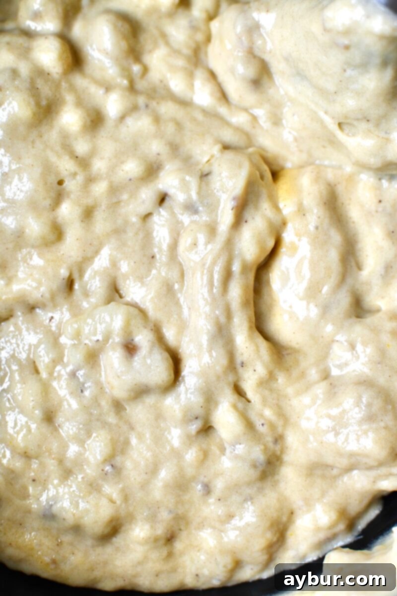 Finished batter after adding in the bananas and remaining ingredients.