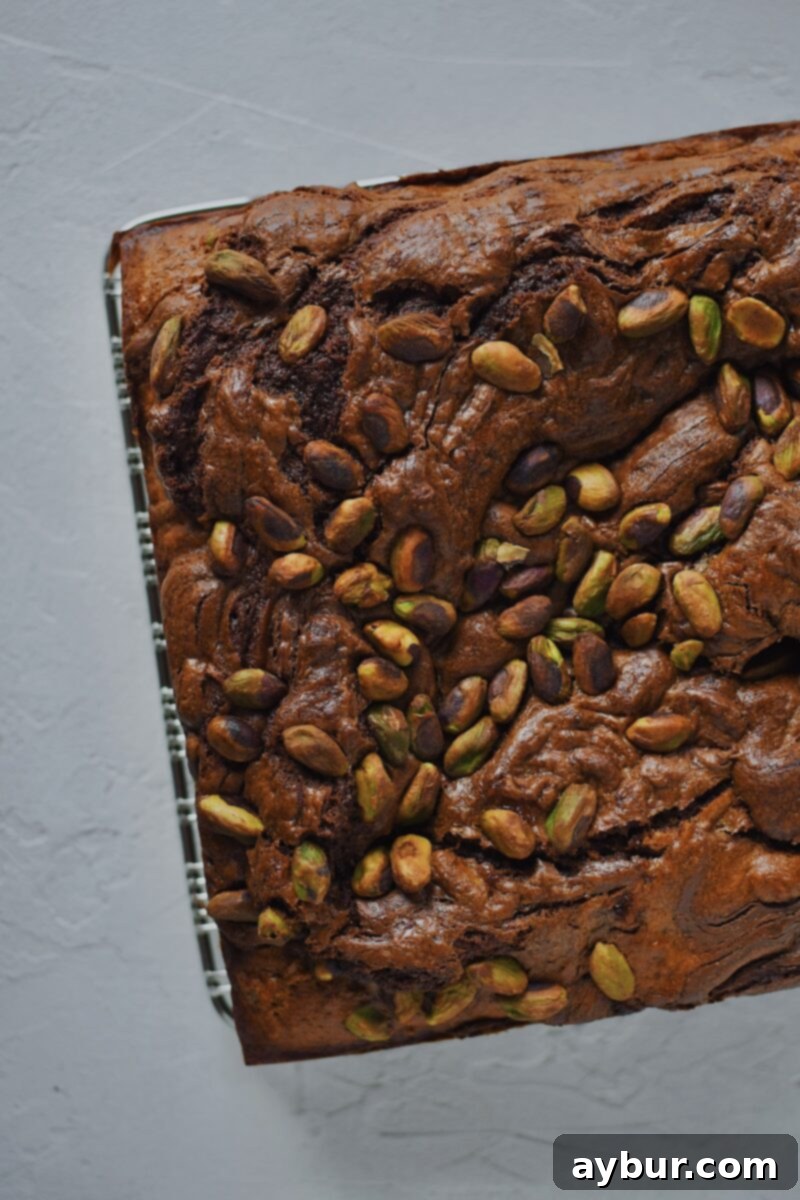 Pistachio Banana Bread, fresh from the oven and removed from the pan to cool.