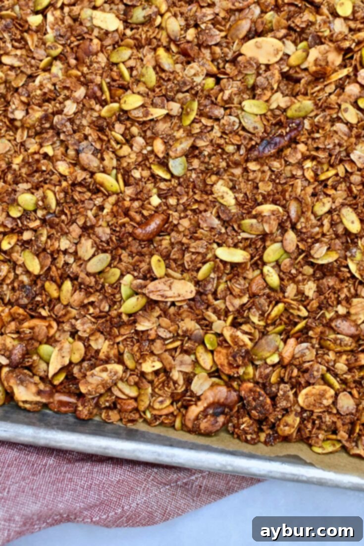 Pumpkin Seed Granola on a sheet pan.