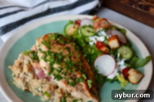 Close-up of a serving of Baked Chicken with Bacon Bottom on a plate