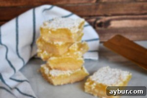 Mina's Lemon Bars A Family Legacy 2 Freshly baked lemon bars with a dusting of powdered sugar on a serving plate.