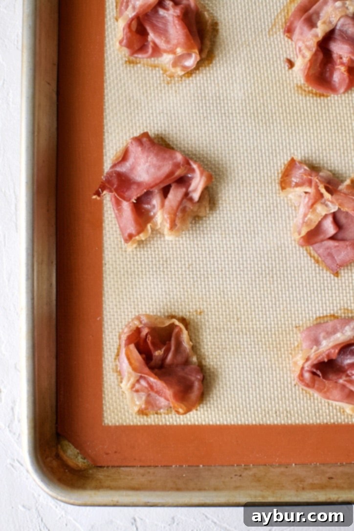 Plant-Based Creamy Potato Soup 4 Prosciutto rolled into roses, after baking.