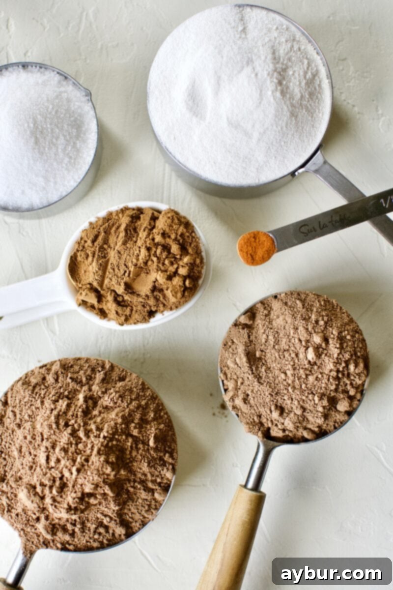 Sweetened-Free Cocoa Delight 4 Ingredients needed to make Sugar-Free Hot Cocoa Mix.